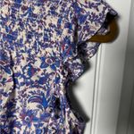 Rachel Zoe  Blue Floral Smocked Top Blouse with Metallic Thread Photo 2
