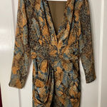 VICI Snakeskin Print Mini Dress Long Sleeve V Neck Bodycon small s Photo 0