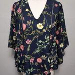 Belle Sky  navy floral bell sleeve blouse size small Photo 0