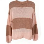 American Eagle Striped Oversized Boxy Knit Loose Slouchy Sweater Top Pink Small Photo 2