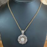 Vintage Two Tone Flower Rhinestone Pendant with gold tone double strand necklace Silver Photo 0