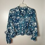 Pilcro Anthropologie  Blouse Batwing Flowy Oversized Ruffle Trim Blue Size S Photo 2