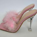 Pink Fluffy Feather PVC Stilletto Mule Heels Size 39 Photo 4