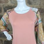 Les Amis Top Woman's Size Small Pink Raglan Sheer‎ Sleeves Boho Print 3/4 Sleeve Photo 2