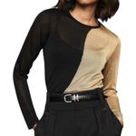 Reiss  Adele Metallic Color-Blocked Sheer Long Sleeve Knit Top Size Small Photo 0