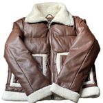 Levi's Women’s Brown Faux Leather Puffer Jacket Size M Photo 2