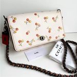Coach  Dinky Glovetanned Leather Chalk White Cherry Print Clutch Crossbody 21635 Photo 1