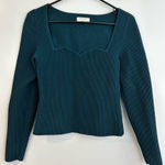 Babaton Aritzia Sculpt Knit Sweetheart Longsleeve Top Size Large Deep Teal Blue Photo 0