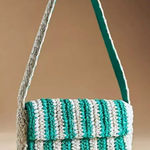 Anthropologie NWOT STRIPED RAFFIA SHOULDER BAG IN Green Photo 0