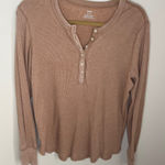 Aerie  Top Womens XL Beige Ribbed Waffle Knit Henley Layering Essential Outdoor Photo 0