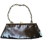 Chateau Black Satin Beaded Handle Clutch Purse Floral Embroidered Evening Bag Photo 2