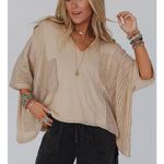 POL City Drifrter Oversized Neutral Tan Boho Top Size Small Photo 0