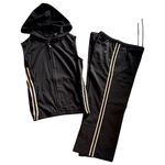 New York & Co. Jogger Capri Suit Women Black Tan Stripe Active Sporty Size S Photo 1