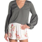 L'Academie  Maya Blouse Olive Green V-Neck‎ Long Sleeve Balloon Size Small Photo 0