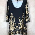 WHITE MARK 3/4 Sleeve Asymmetrical Black Printed Tunic NWT 1XL Size 1X Photo 0