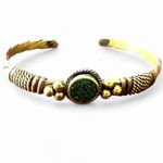 Rare Vintage American Indian Cuff Bracelet Green Stone Gold Tone Bronze Artisan Photo 6