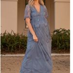 Pinkblush  Blue Lace Mesh Overlay Maternity Maxi Dress Photo 1