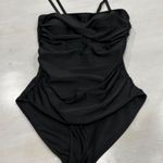 Black One Piece Swimsuit Ruched Tummy Control Spaghetti Strap XL Black Photo 0