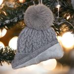 Women’s Ribbed Knit Pom Pom Beanie Gray Grey Fall Winter Hats Cozy Photo 1