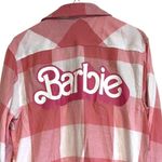 Barbie Pink Plaid Flannel Shirt Button Down Mattel Size Medium Button Up Classic Photo 6