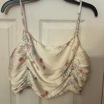 Joie  Shirt Womens Medium Beige Floral Cropped Smocked Strappy Pull On Large Photo 6