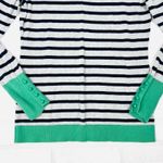 Nautica Striped Sweater Green Gray Black Long Sleeve Button Cuff Crew Neck Med Photo 1