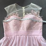 Woman’s Pink Formal Dress Gown with Sheer Lace Top Leg Slit Zip Back Size 14 Photo 9