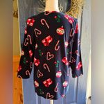 kim rogers  Dark Blue Holiday Print Blouse Photo 3