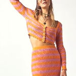 Free People  NWT Benny Knit Striped Crochet Knit Cropped Cardigan Sweater M Photo 0