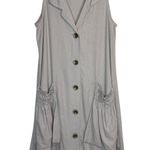For Cynthia Dress L Gray Button Up Linen Lagenlook Pockets Sleeveless Minimalist Photo 0