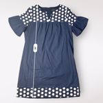 J.Crew Navy Blue White Bell Short Sleeve Fringe Polka Dot Shift Dress Size 8 Photo 2