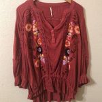 Free People Serafina Floral Embroidered Crochet Top in Red - Size Small Photo 0