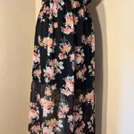 No Boundaries NOBO Black Pink Floral Strapless Maxi Dress Small Photo 1