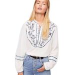 Urban Outfitters Free People Western Bohemian Sundance Kid Embroidered Pearl Snap Henley Top M L Photo 2