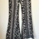 Floral Wide Flare Leg Black and White Women's Bohemian Leggings Photo 2