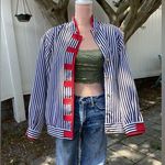 Vintage Joyce Navy Nautical Striped Jacket Medium Blue Size 10 Photo 0