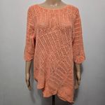 Blair  Open Weave Knit Top Women's Peach Coral 3/4 Sleeve Tunic Large Photo 1