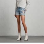 ALLSAINTS  Pam Birds Embroidered Denim Shorts in Indigo Blue Photo 2
