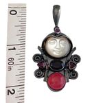 Sagen Silver Pendant Mother of Pearl Moon Face Garnet Ruby Peach Quartz Gemstone Photo 1