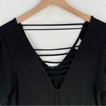 Good Luck Gem  Black Strappy Long Sleeve V-Neck‎ Blouse NWT Size L Photo 1