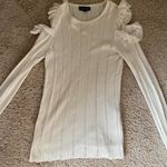Topshop White Open Shoulder Long Sleeve Top With Ruffle Trim On Shoulder Photo 0