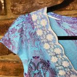 Apt. 9  Multicolored Printed Lace Henley Short Sleeve Top Women's Size Small Photo 3