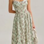Rihoas Green Floral Sweetheart Neck Pleated Slip Midi Dress Size M Photo 0