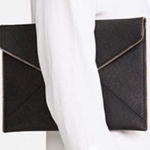 Rebecca Minkoff  Glitter Suede Envelope Clutch in Black with Gold Zipper Trim Photo 0