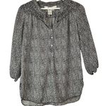 Max Studio Women’s 3/4 Sleeve Half Button Blouse Black White Print Size XS Sheer Photo 0