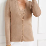 Talbots gold metallic ribbed vneck cardigan sweater m Photo 0