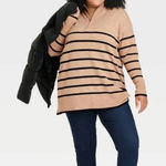 Ava & Viv Camel and Black Striped Half-Zip Sweater – Relaxed Fit  Photo 0