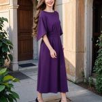 NWT ~ Elegant Purple Midi Dress Wide Bell Sleeves & Belted Waist ~ Women's XL Photo 1