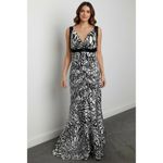 Morgan & Co Black White Halter Mermaid Gown Criss Cross Back Special Occassion S Photo 1