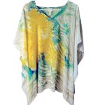 Chico's Chico’s‎ Paula Floral Poncho #570139445 Size Small/Medium Green Yellow Tropical Photo 2